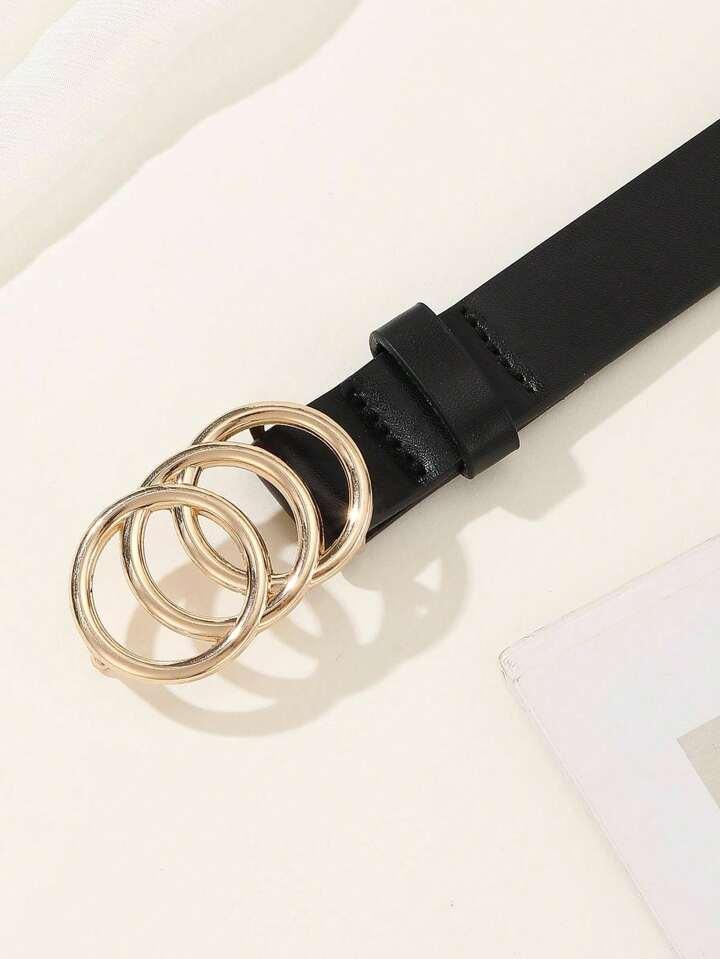 Black Belt with Triple Gold Ring Buckle