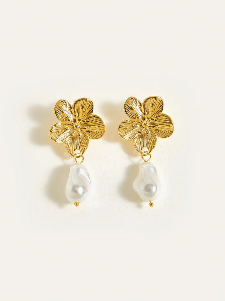 Baroque Pearl & Flower Stud Earrings