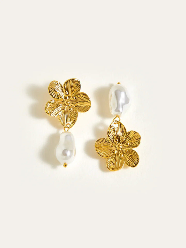 Baroque Pearl & Flower Stud Earrings