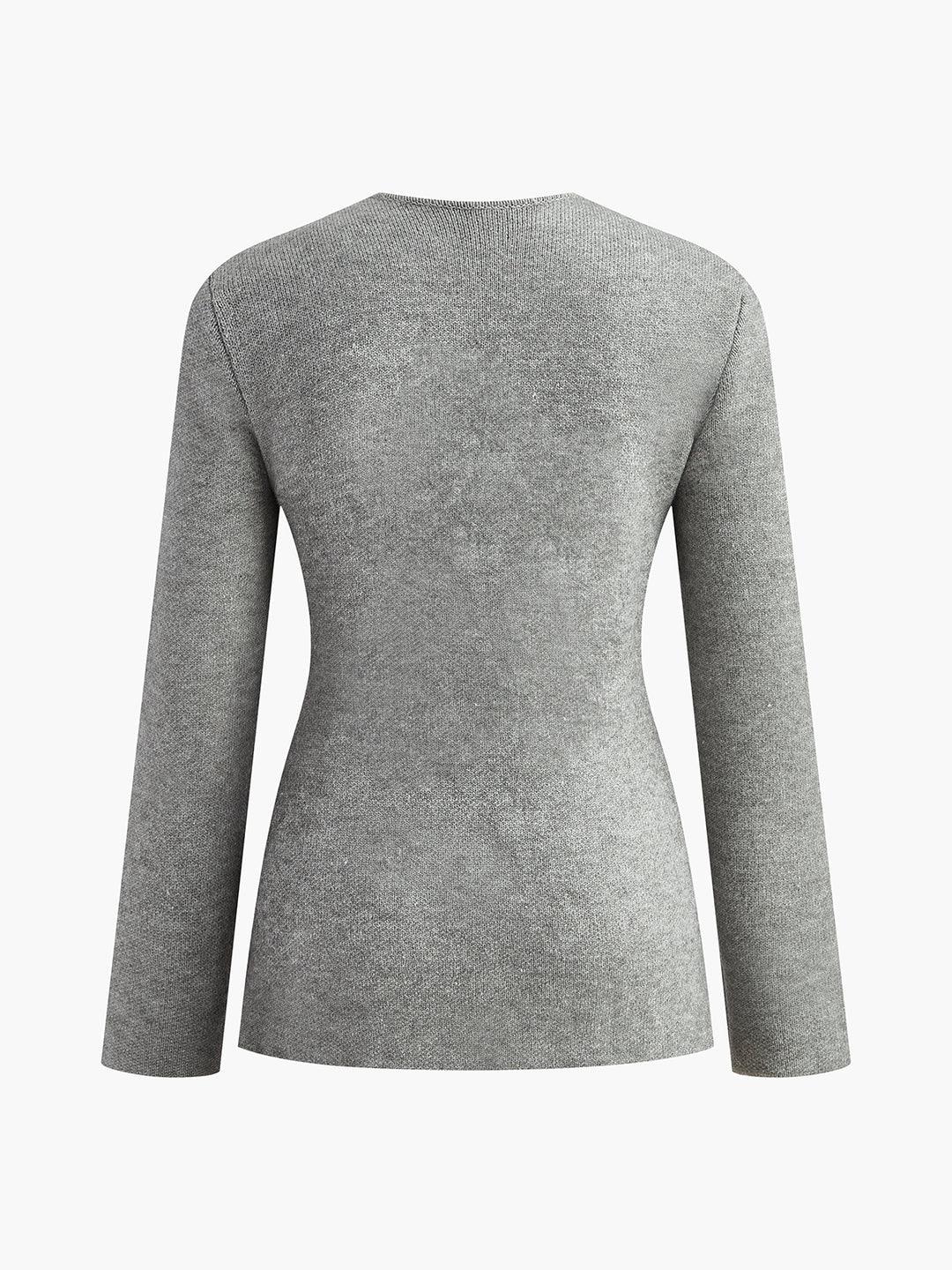 Plain V-Neck Button Soft Knit Top