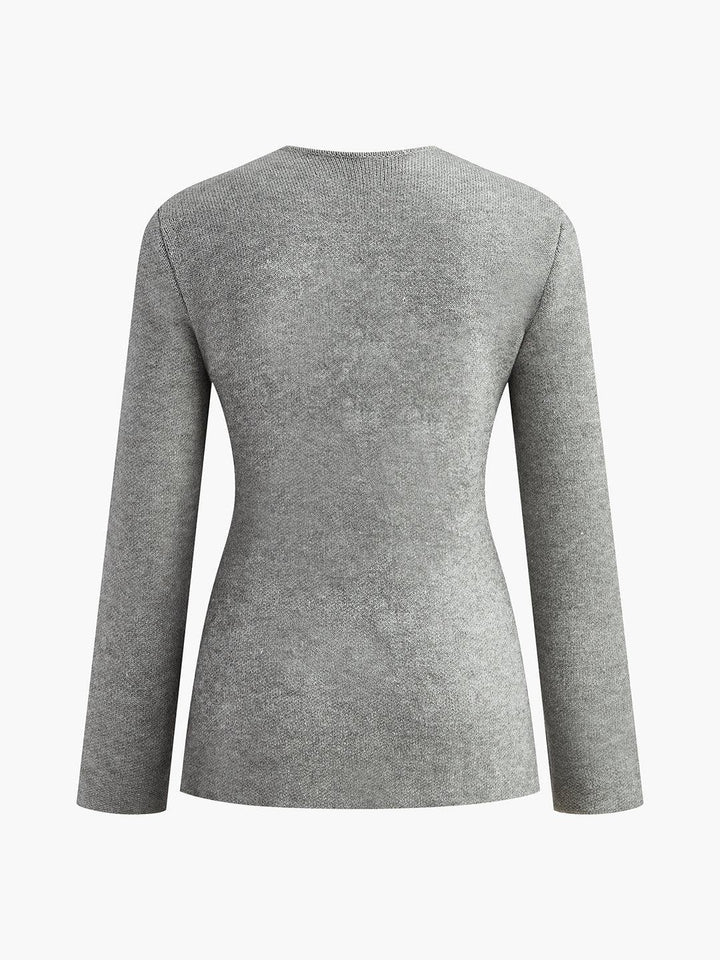 Plain V-Neck Button Soft Knit Top