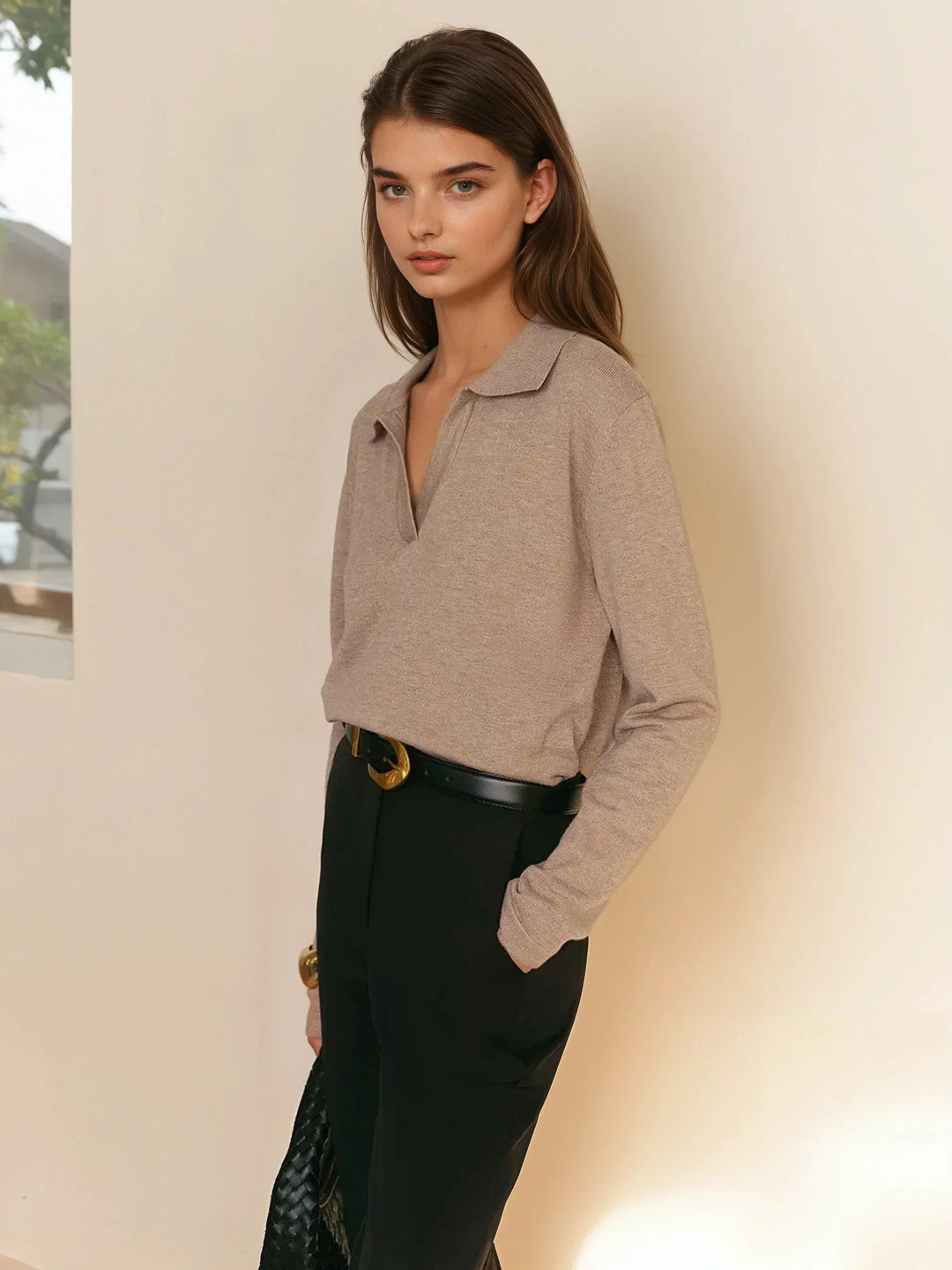 Minimalist Style Knit Polo Sweater