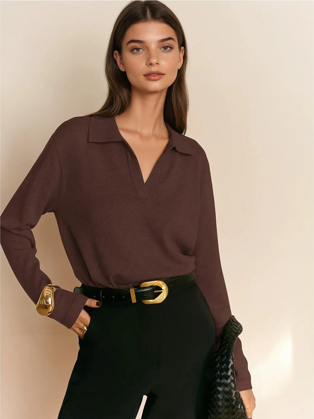 Minimalist Style Knit Polo Sweater