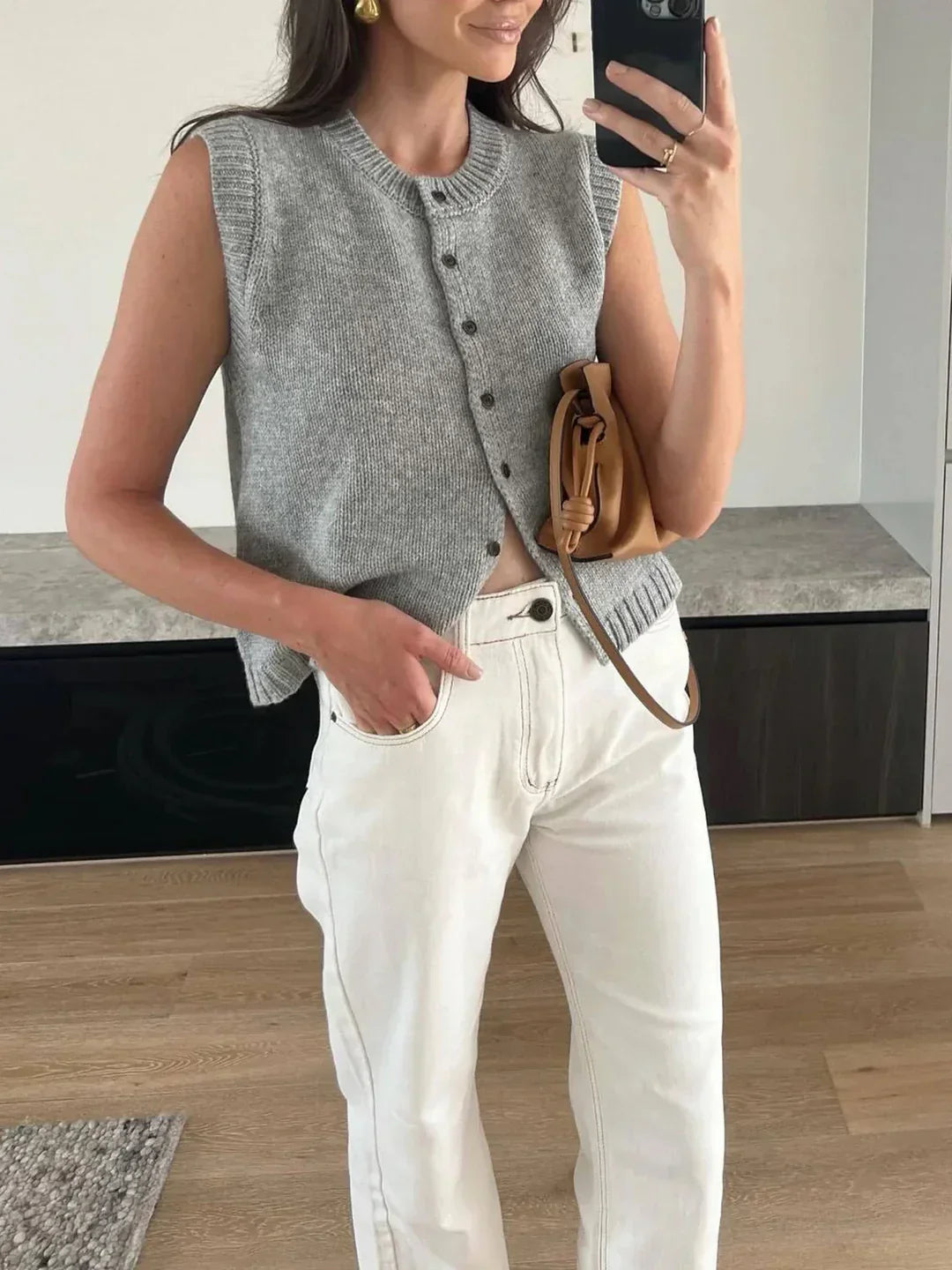 Single-breasted Casual Button Up Sweater Vest