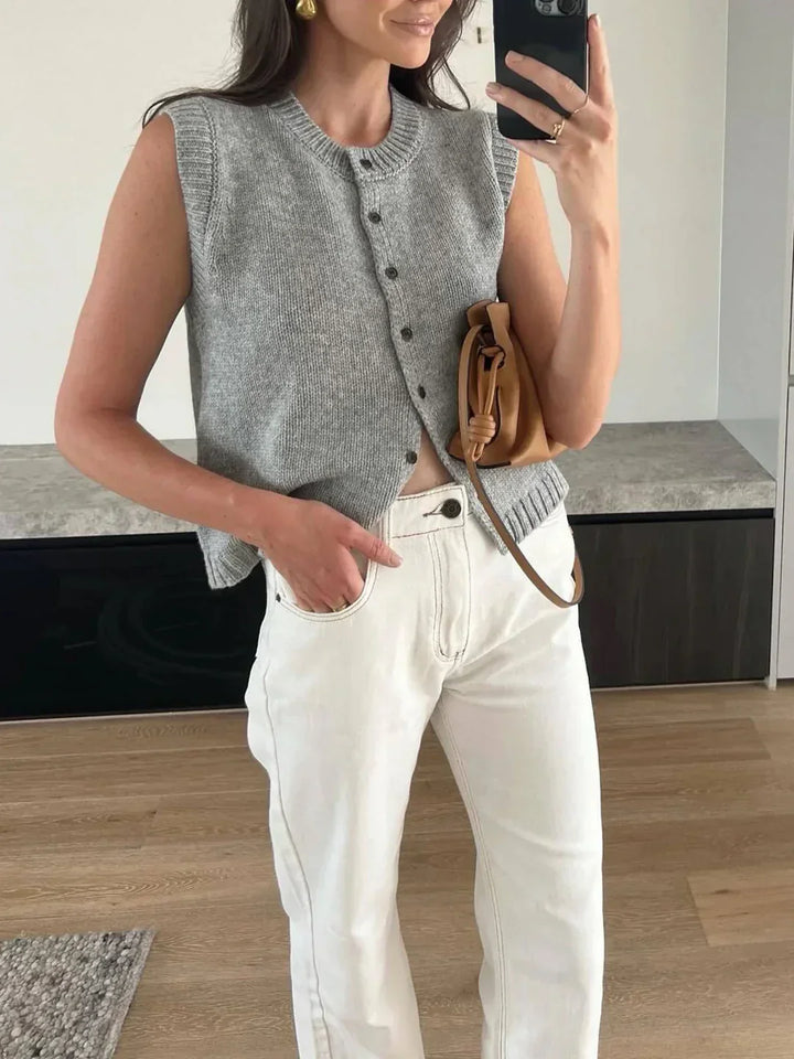 Single-breasted Casual Button Up Sweater Vest
