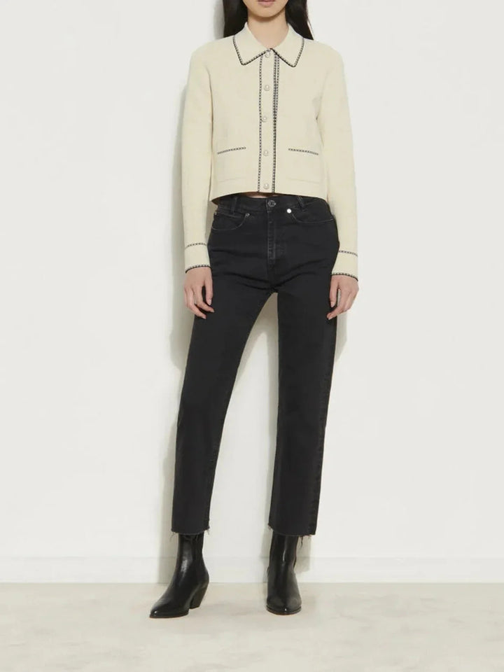 Exquisite Pearl Button Check Lace Knitted Cardigan