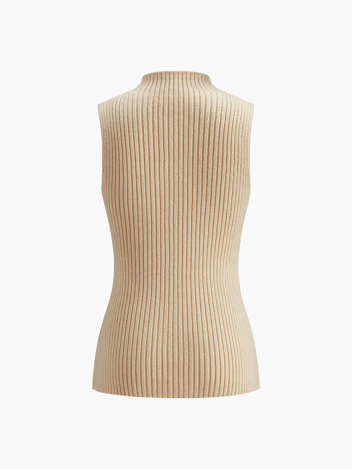 Casual Style Turtleneck Sleeveless Top