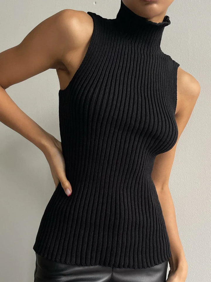 Casual Style Turtleneck Sleeveless Top