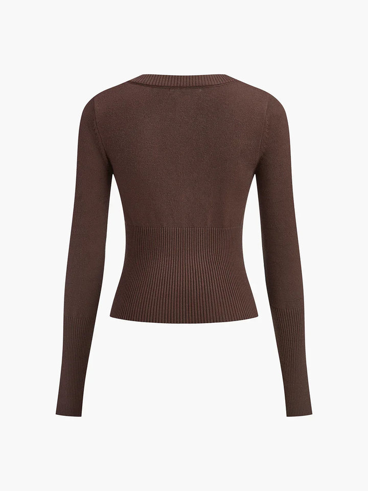 Slim Breasted Knitted Cardigan & Elastic Waist Pleated Skirt Matching Suit