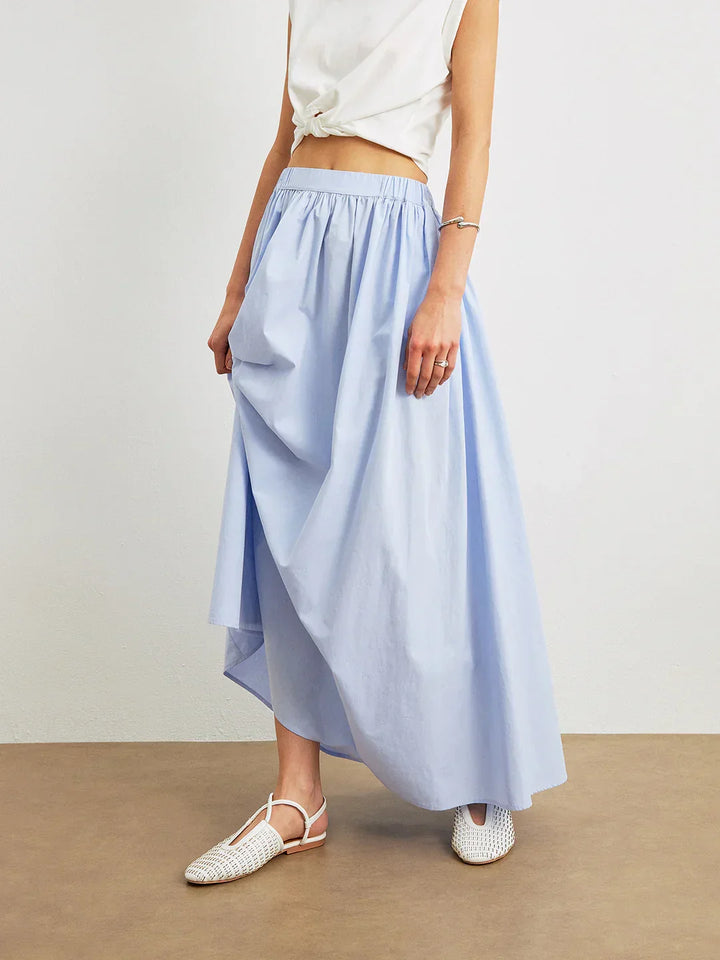 Blue Cotton A-Line Skirt With Pockets