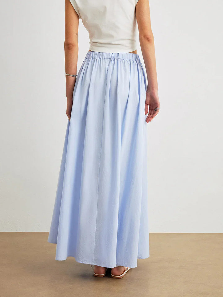 Blue Cotton A-Line Skirt With Pockets