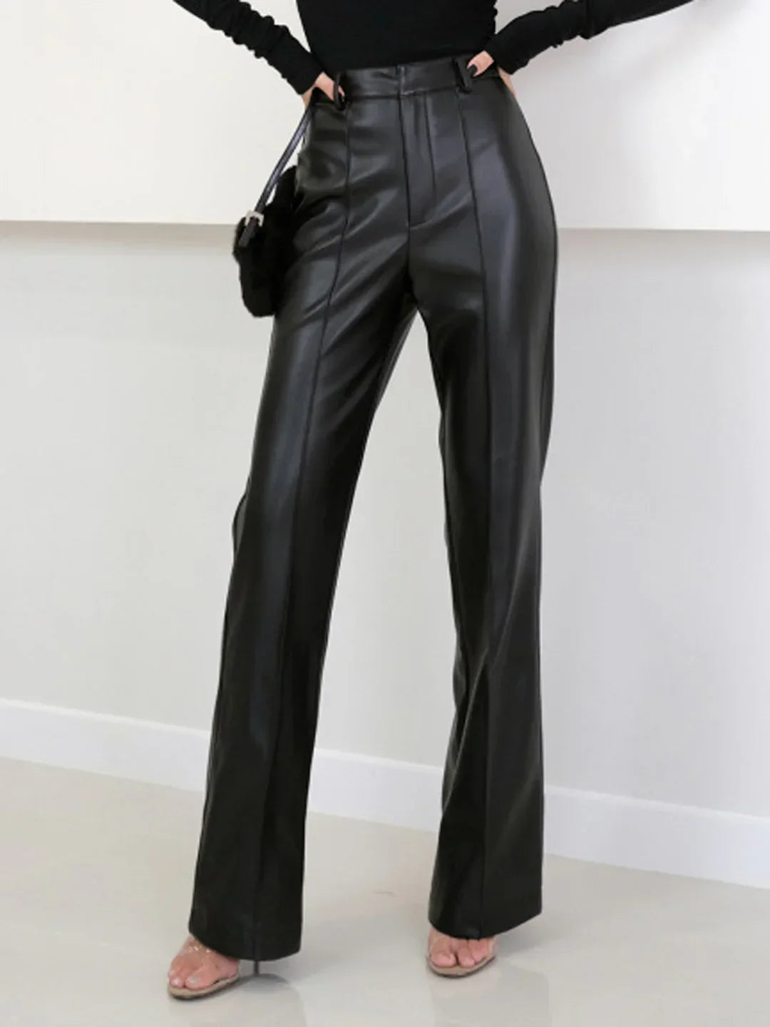 Elegant High Waist Faux Leather Pants