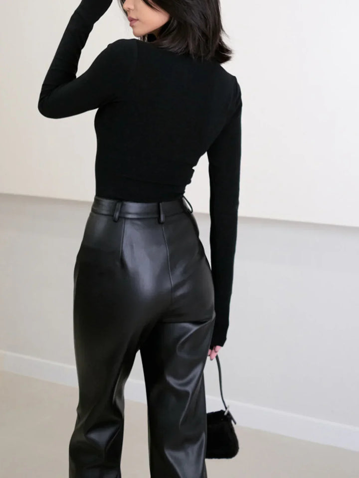 Elegant High Waist Faux Leather Pants