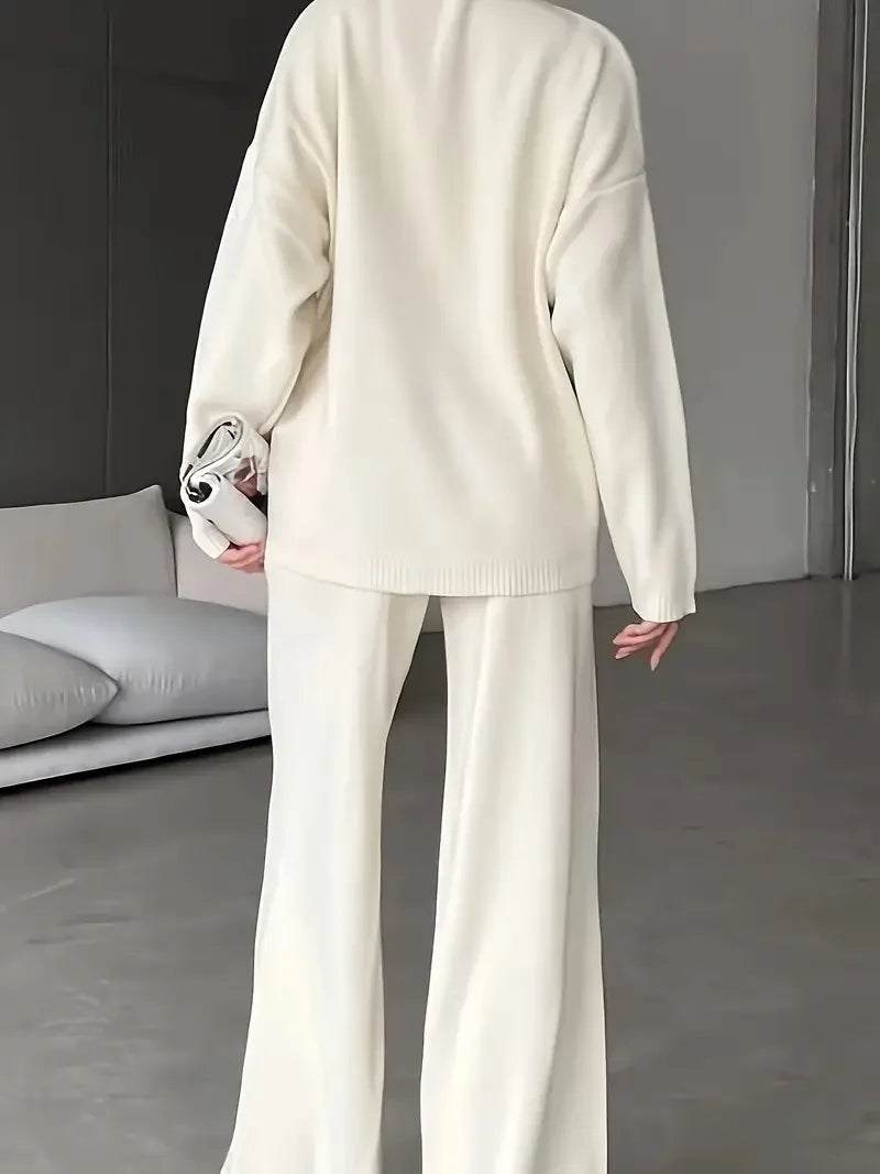 Solid Color Turtleneck Knitting Matching Set