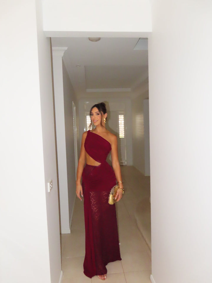 Marbella - One-Shoulder Lace Maxi Dress