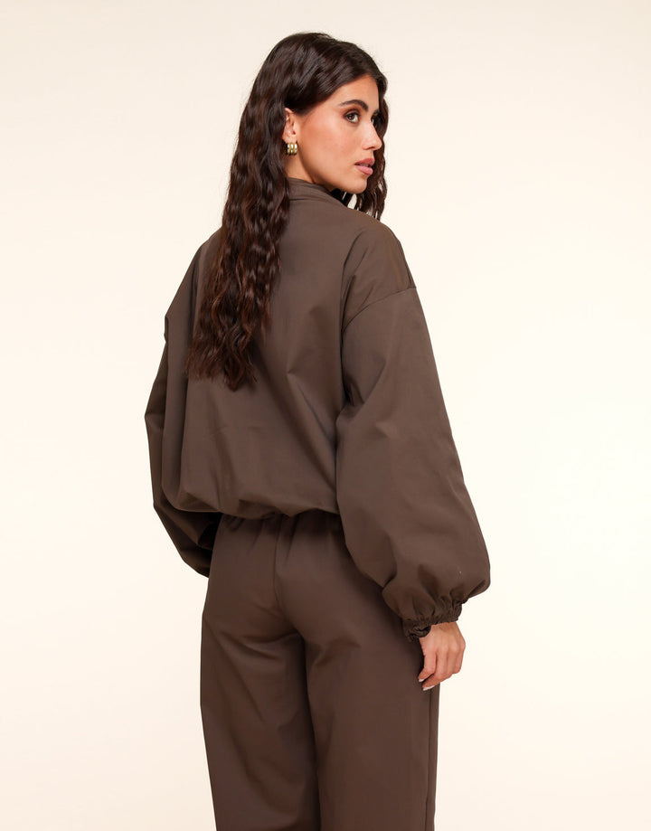 Dark Brown High Collar Bomber Jacket