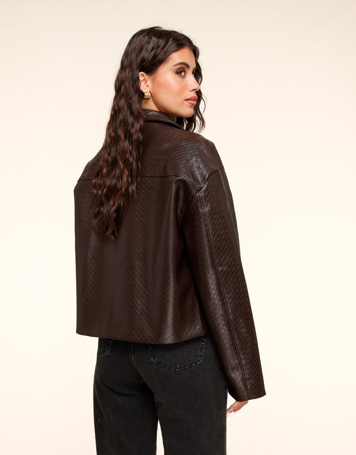 Dark Brown Pattern PU Leather Jacket