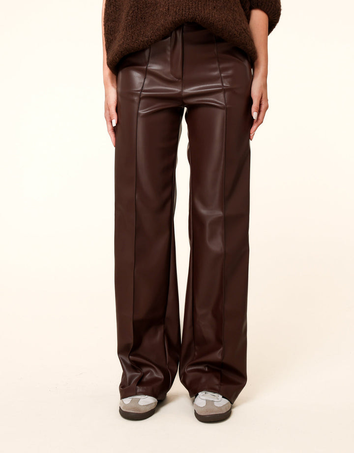 Brown PU Leather Wide Seams - Pants
