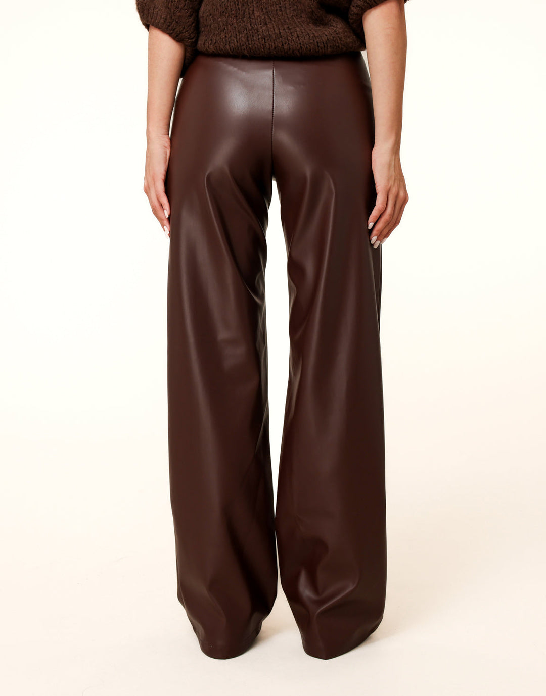 Brown PU Leather Wide Seams - Pants