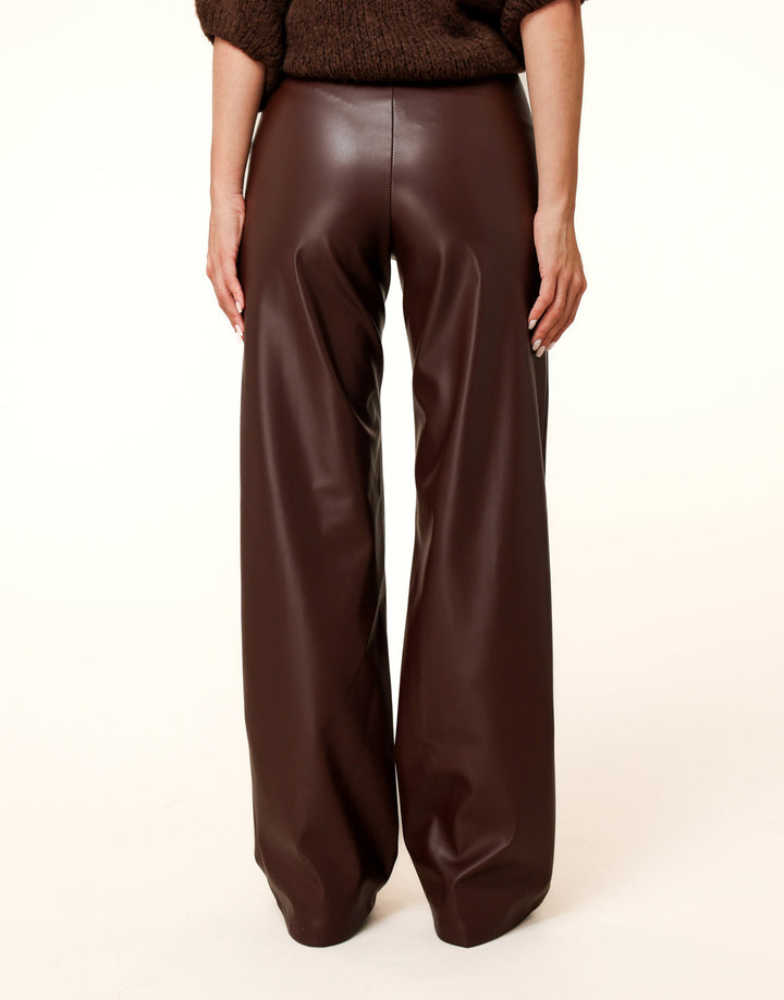 Brown PU Leather Wide Seams - Pants
