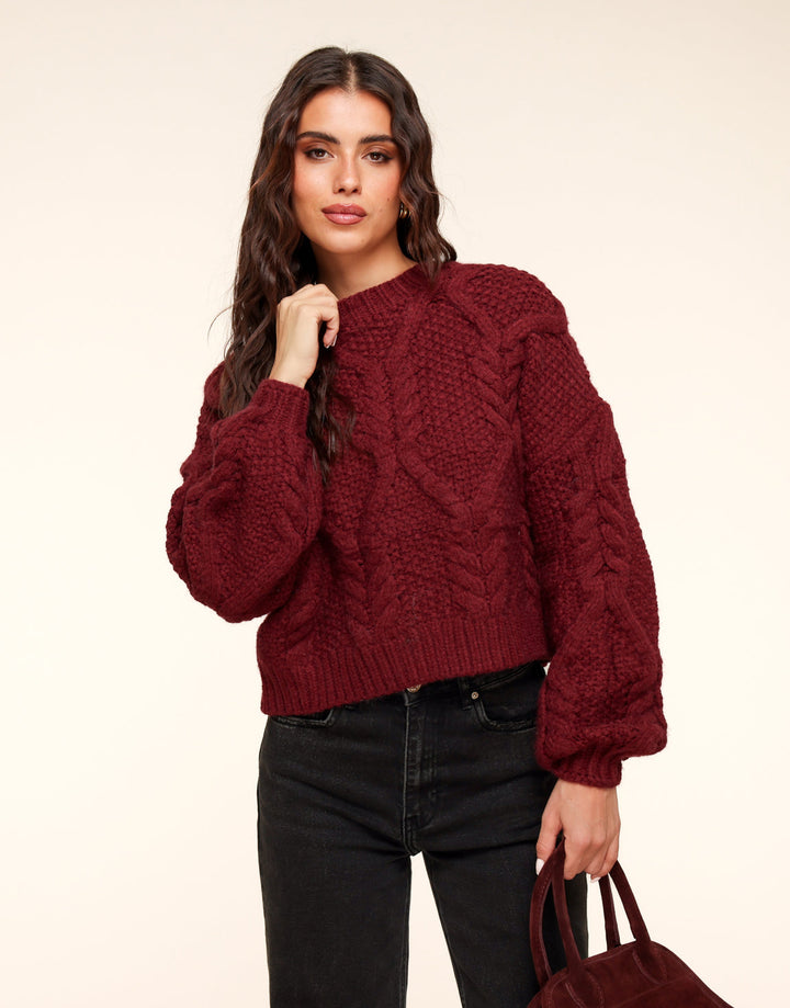 Burgundy Cable Knit Sweater