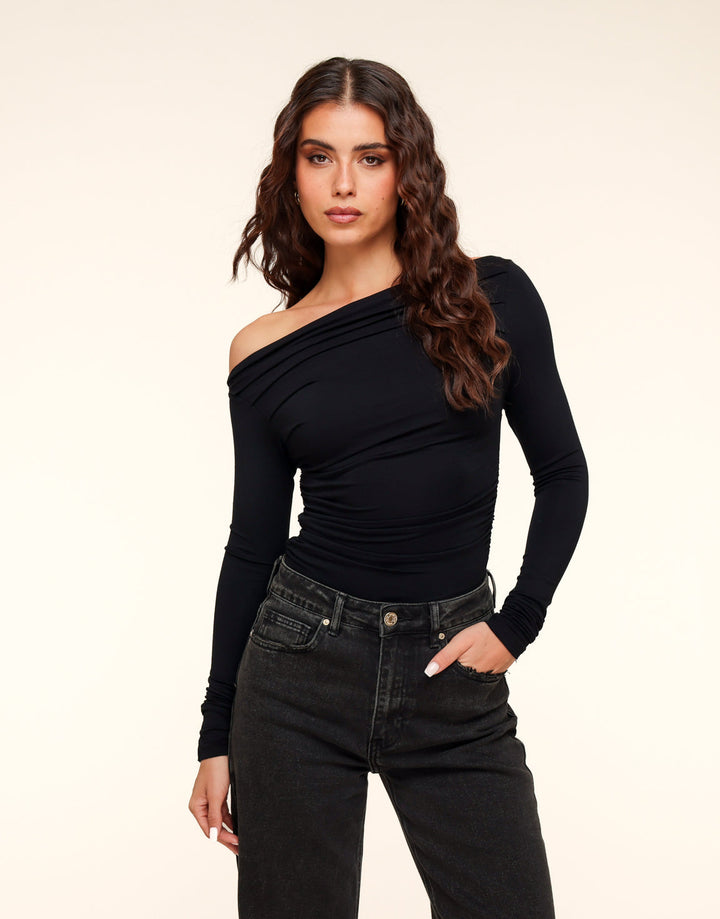 Black Draped Off Shoulder Top