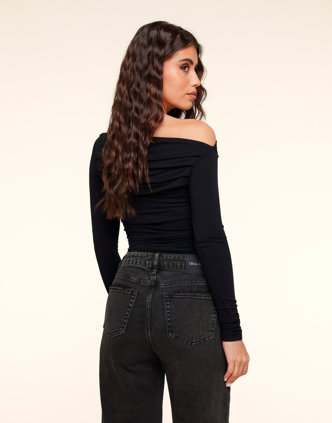 Black Draped Off Shoulder Top