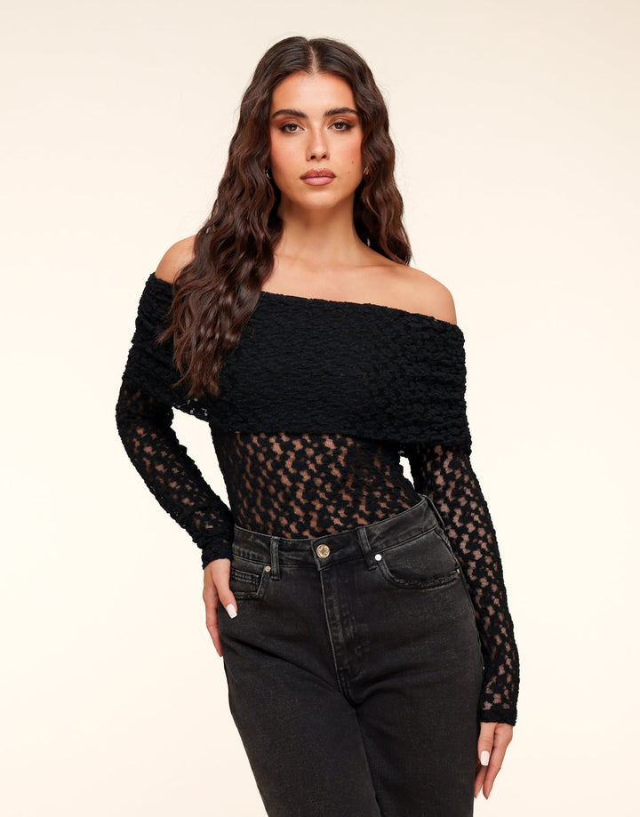 Black Turn-Down Off-Shoulder Top