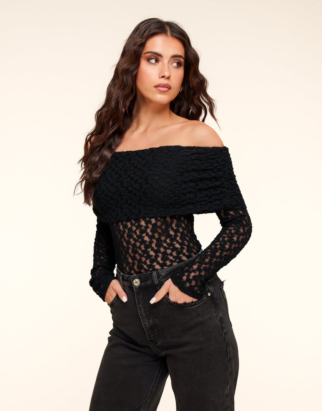 Black Turn-Down Off-Shoulder Top