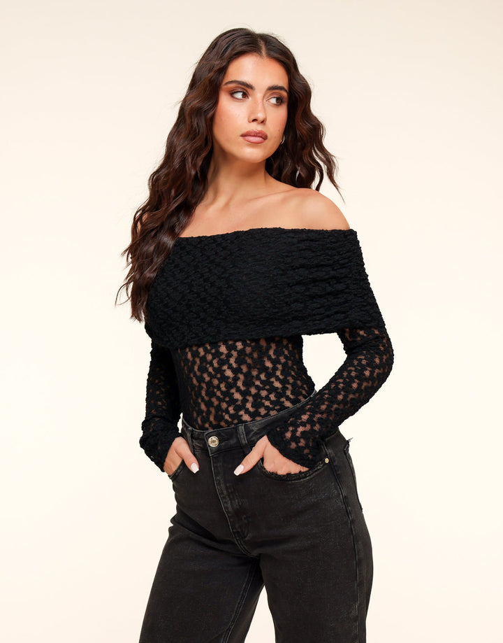 Black Turn-Down Off-Shoulder Top