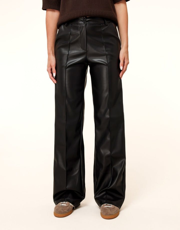 Black PU Leather Wide Seams - Pants
