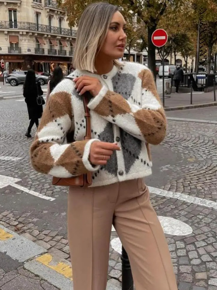 Karlijn Plaid Knit Cardigan