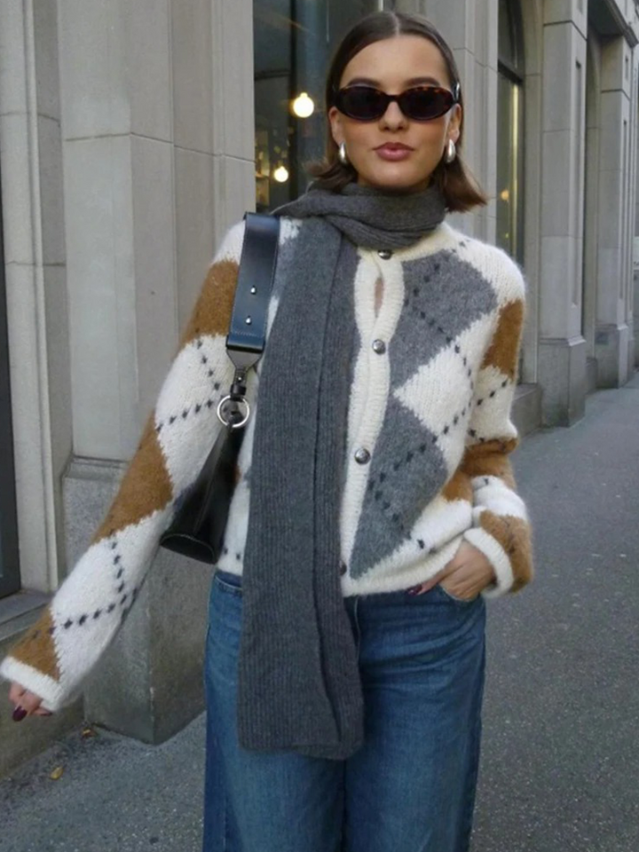 Karlijn Plaid Knit Cardigan