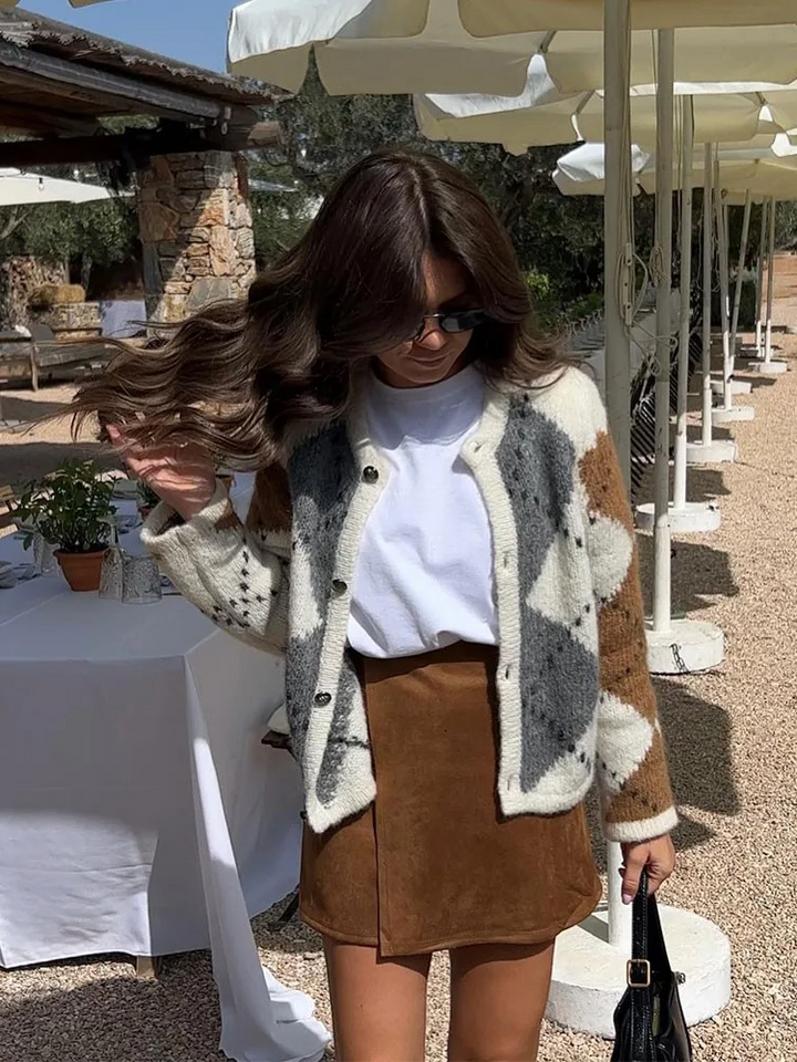 Karlijn Plaid Knit Cardigan