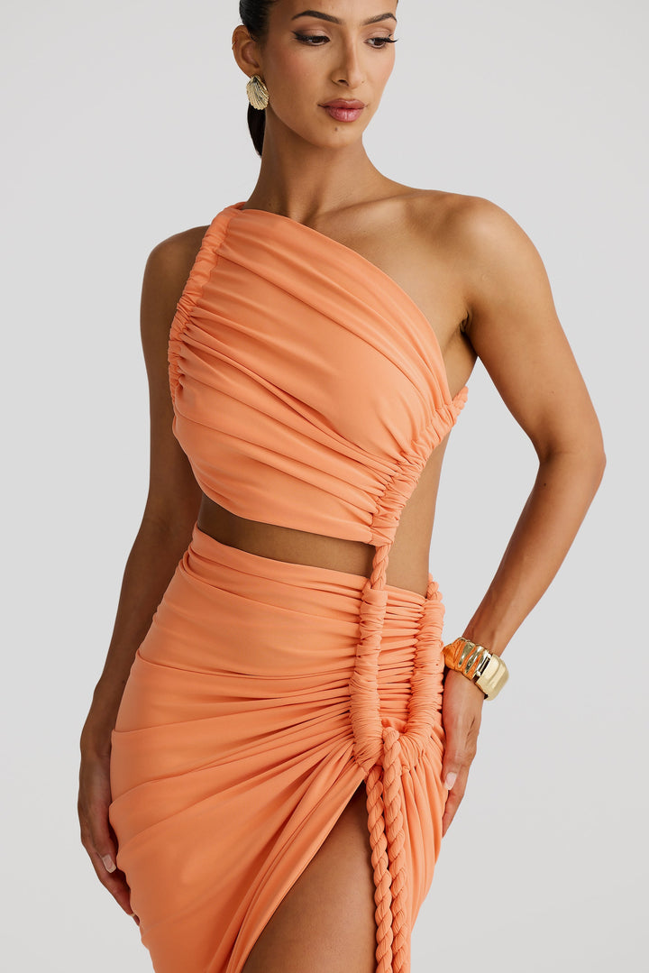 Arya - Asymmetric Rope-Drape Maxi Dress