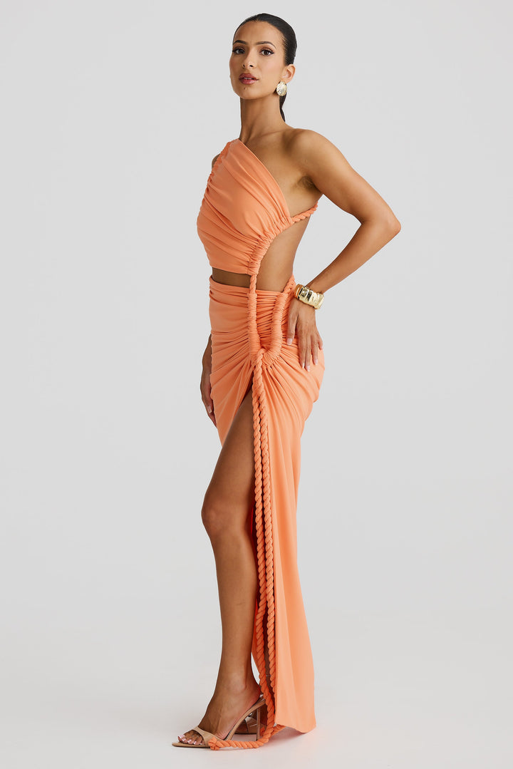 Arya - Asymmetric Rope-Drape Maxi Dress