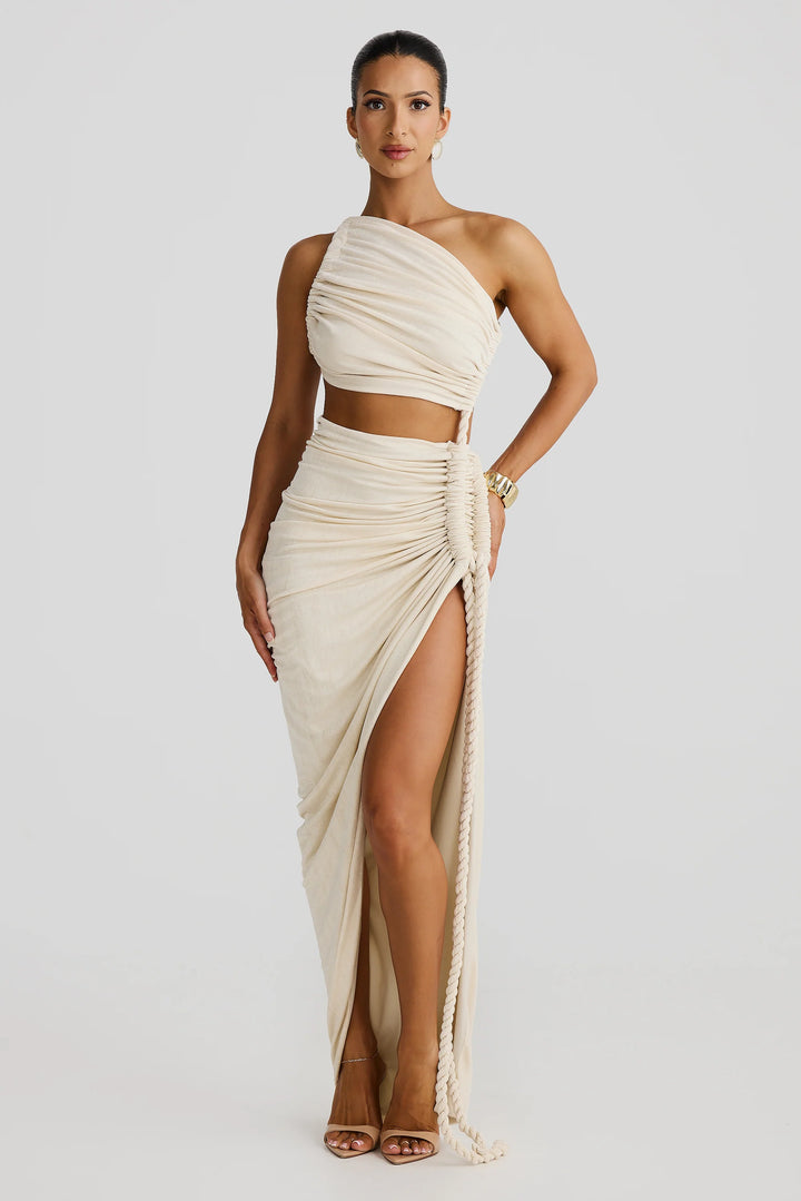 Arya - Asymmetric Rope-Drape Maxi Dress