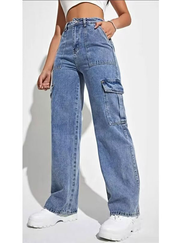 High-Waisted Wide-Leg Cargo Jeans