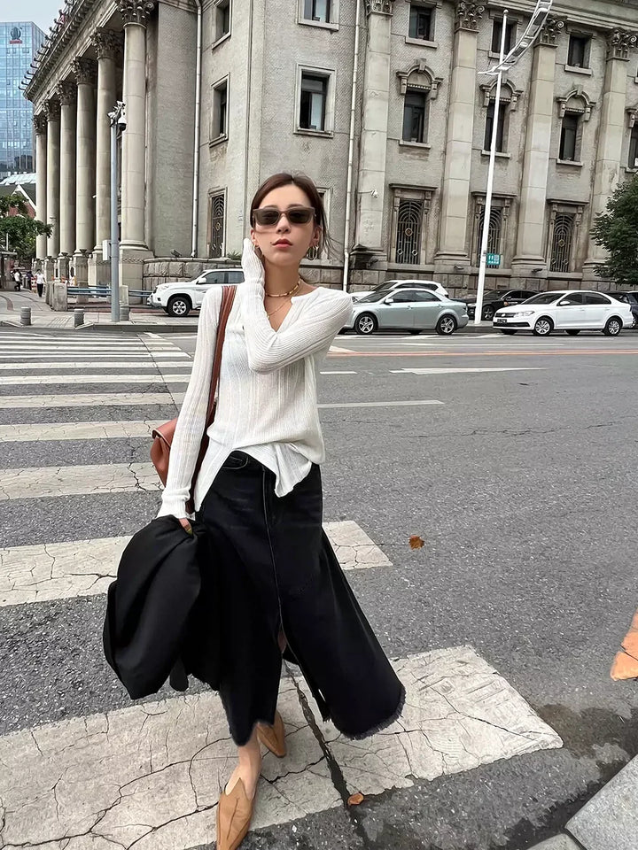 Sienna Raw-Edge Knit Top Sweater