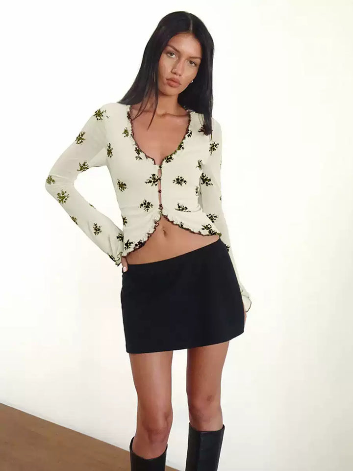 Cielle Ruched Floral Button Top