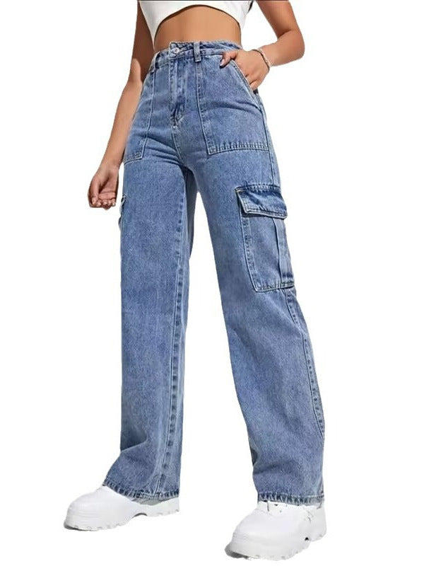 High-Waisted Wide-Leg Cargo Jeans