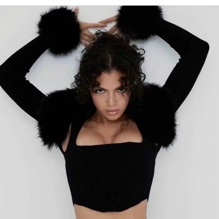 Women's Slim Two-Piece Furry Top Cardigan Set