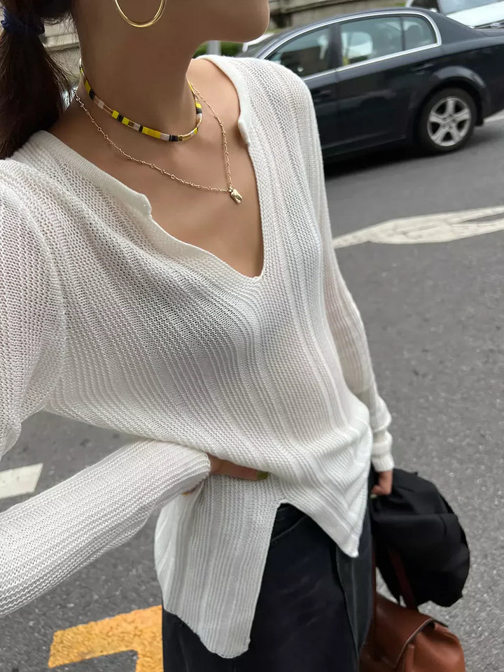 Sienna Raw-Edge Knit Top Sweater