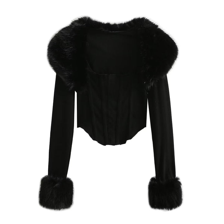 Women's Slim Two-Piece Furry Top Cardigan Set