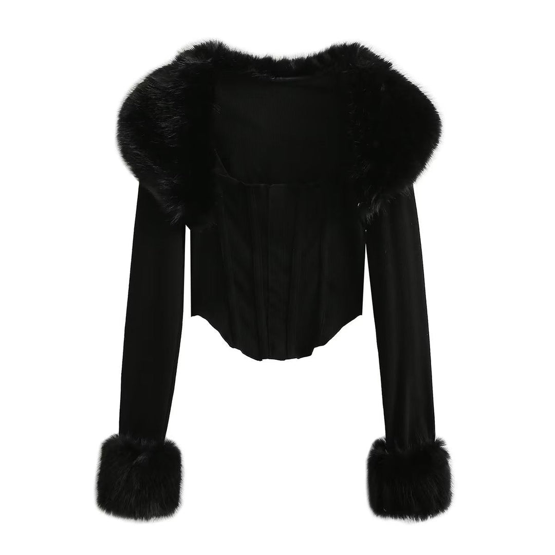 Women's Slim Two-Piece Furry Top Cardigan Set