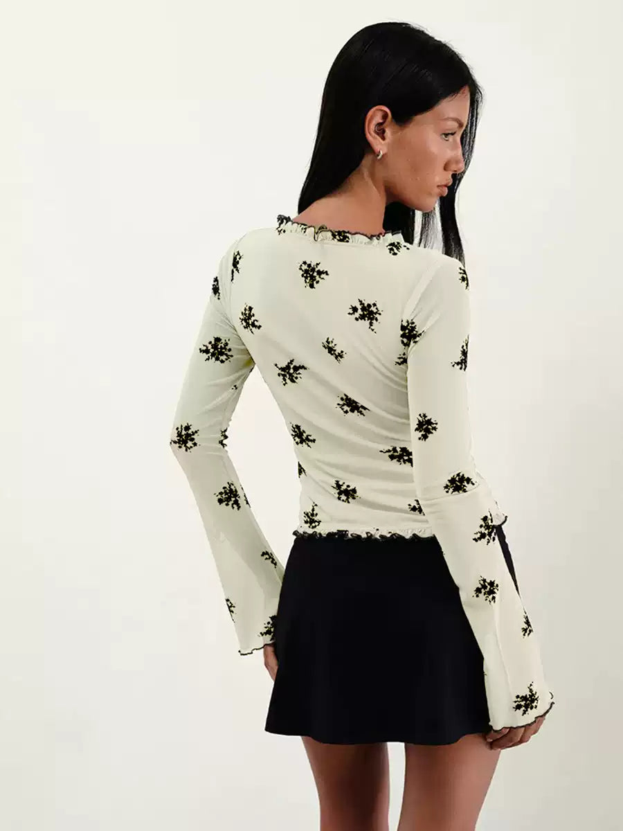 Cielle Ruched Floral Button Top