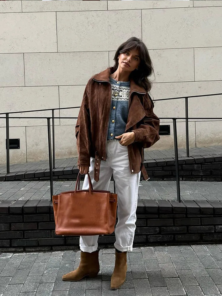 Anast Suede Belted Biker Jacket