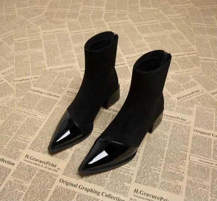 Noir Patent Trim Ankle Boots