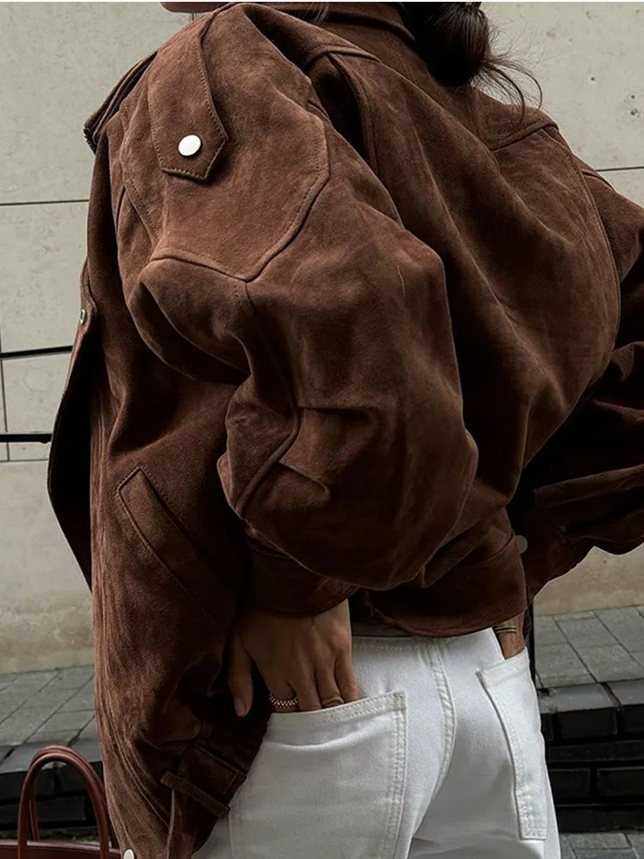 Anast Suede Belted Biker Jacket