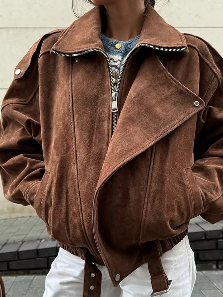 Anast Suede Belted Biker Jacket